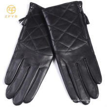 Neue Stil Frauen Winter Check Pattern schwarze Leder Handschuhe mit Reißverschluss